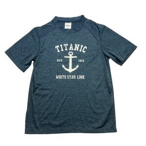 Titanic Shirt Mens Small S Blue White Star Line Short Sleeve Nautical
